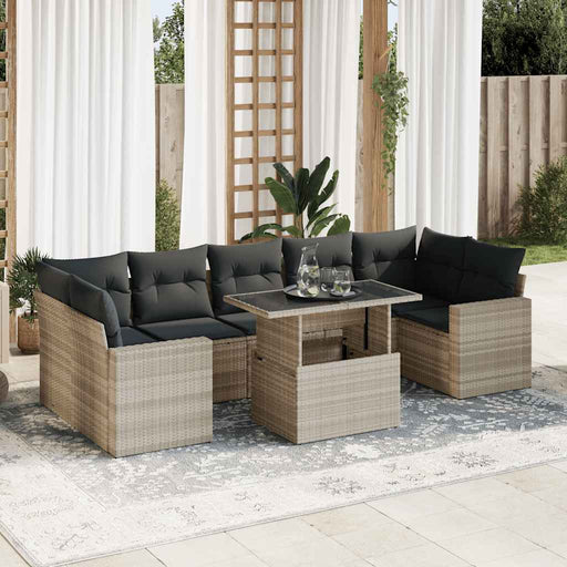Set mobilier de grădină cu perne, 8 piese gri deschis poliratan - WALTI WALTI