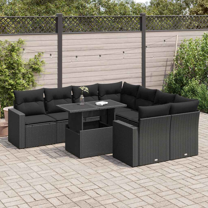 Set mobilier de grădină cu perne, 9 piese, negru, poliratan WALTI