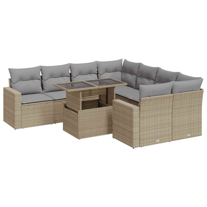 Set canapele de grădină, 9 piese, cu perne, bej, poliratan - WALTI WALTI