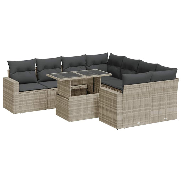 Set canapele de grădină cu perne, 9 piese gri deschis poliratan - WALTI WALTI