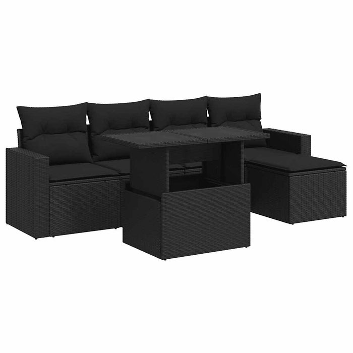 Set mobilier de grădină cu perne, 6 piese, negru, poliratan WALTI