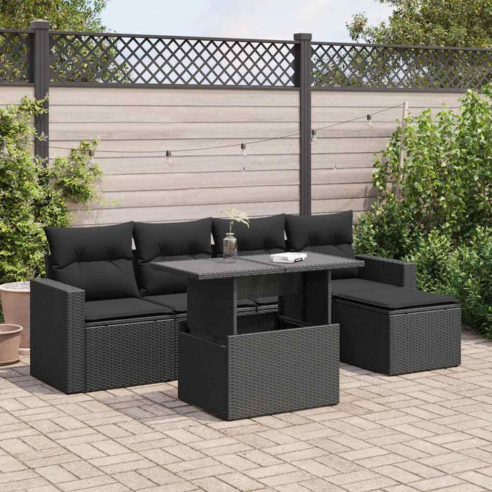 Set mobilier de grădină cu perne, 6 piese, negru, poliratan WALTI