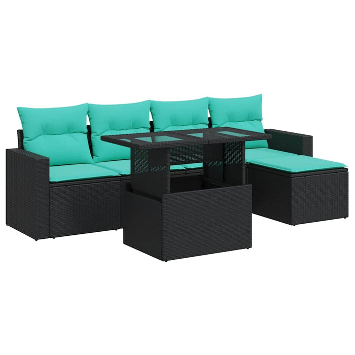 Set mobilier grădină perne 6 piese negru poliratan/lemn acacia - WALTI WALTI