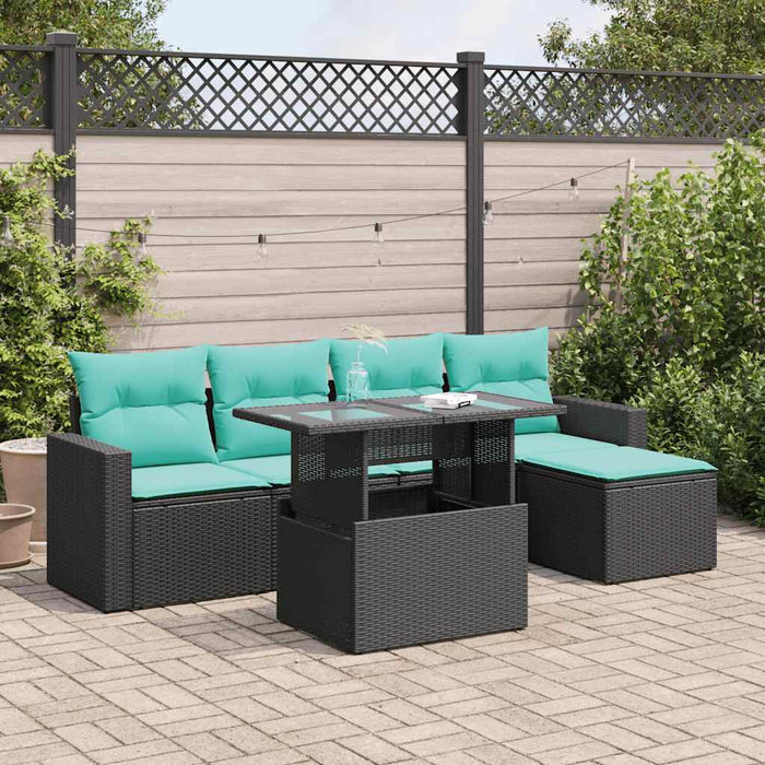 Set mobilier grădină perne 6 piese negru poliratan/lemn acacia - WALTI WALTI