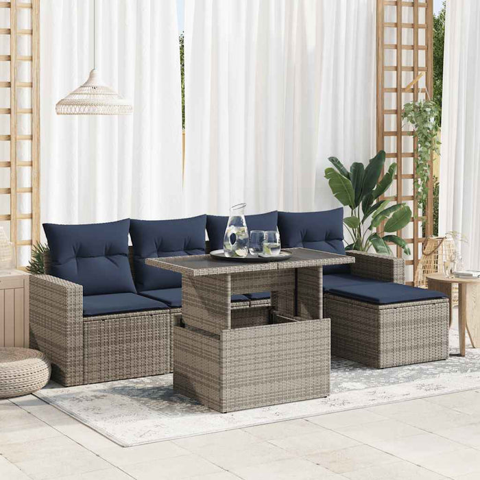 Set mobilier grădină cu perne 6 piese gri poliratan/lemn acacia - WALTI WALTI