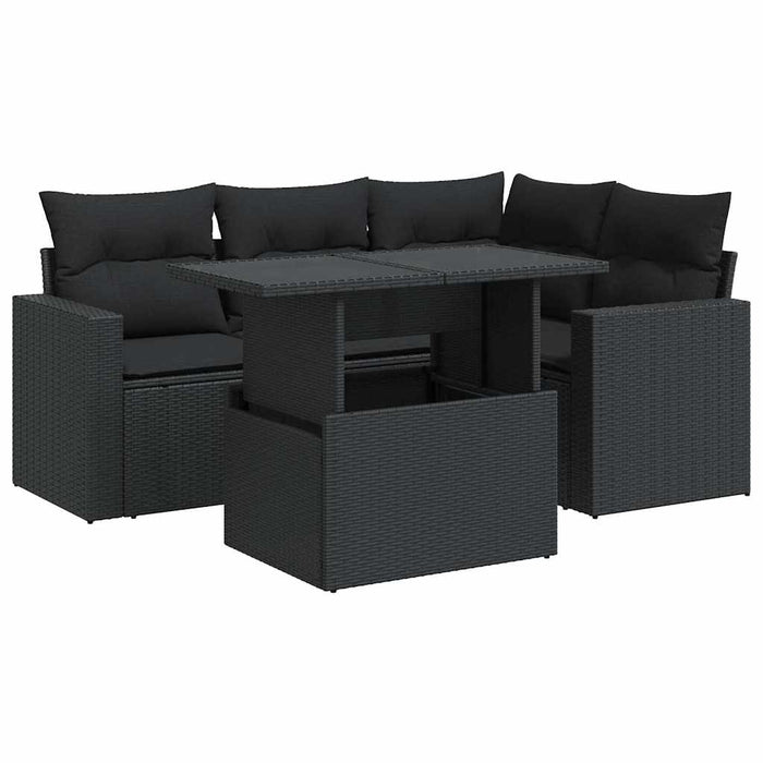Set mobilier de grădină cu perne, 5 piese, negru, poliratan - WALTI WALTI