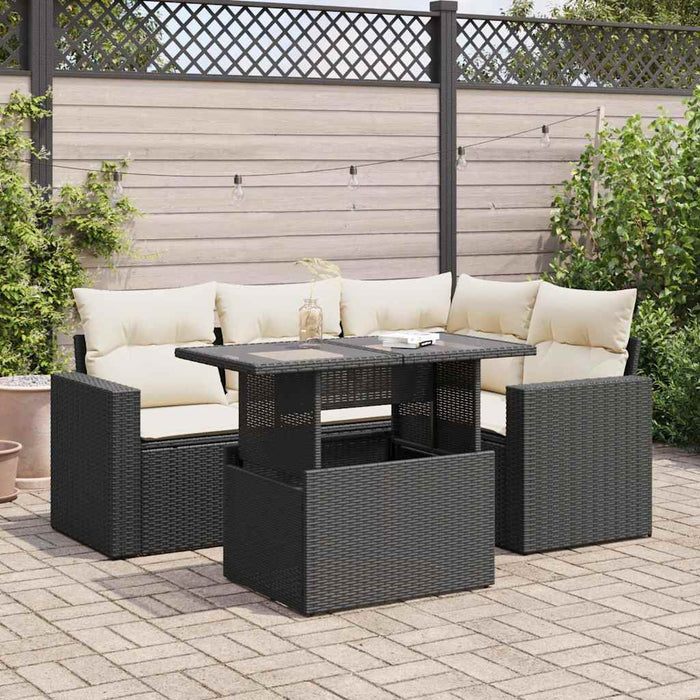 Set mobilier de grădină cu perne, 5 piese, negru, poliratan WALTI