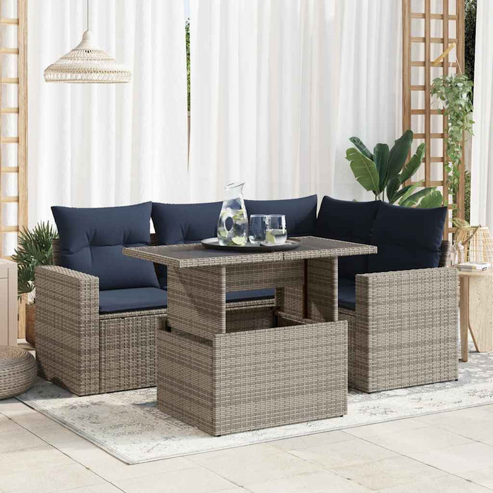 Set canapea de grădină cu perne, 5 piese, poliratan/lemn acacia - WALTI WALTI