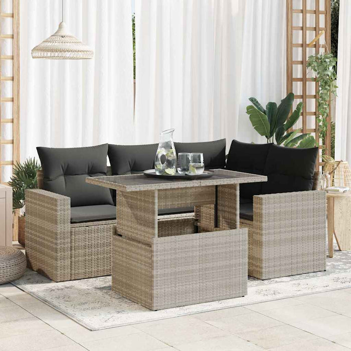 Set canapele de grădină cu perne, 5 piese gri deschis poliratan - WALTI WALTI