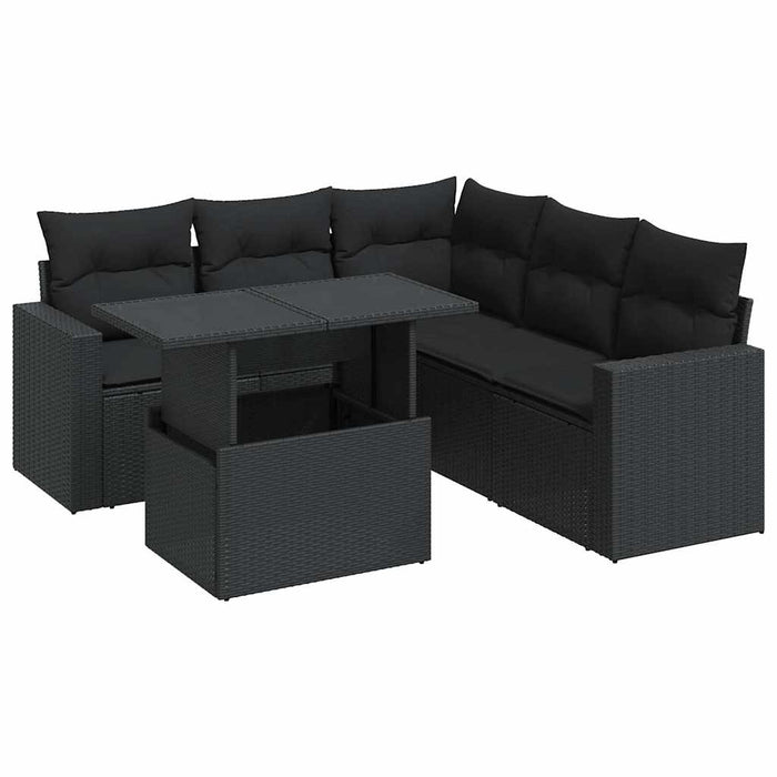 Set mobilier de grădină cu perne, 6 piese, negru, poliratan - WALTI WALTI