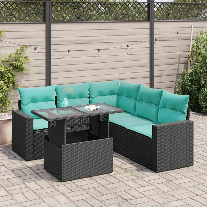 Set mobilier grădină perne 6 piese negru poliratan/lemn acacia - WALTI WALTI