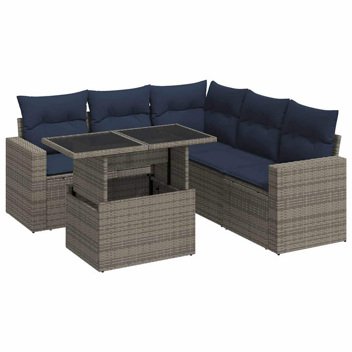 Set mobilier grădină cu perne 6 piese gri poliratan/lemn acacia - WALTI WALTI