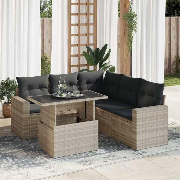 Set canapele de grădină cu perne, 6 piese gri deschis poliratan - WALTI WALTI
