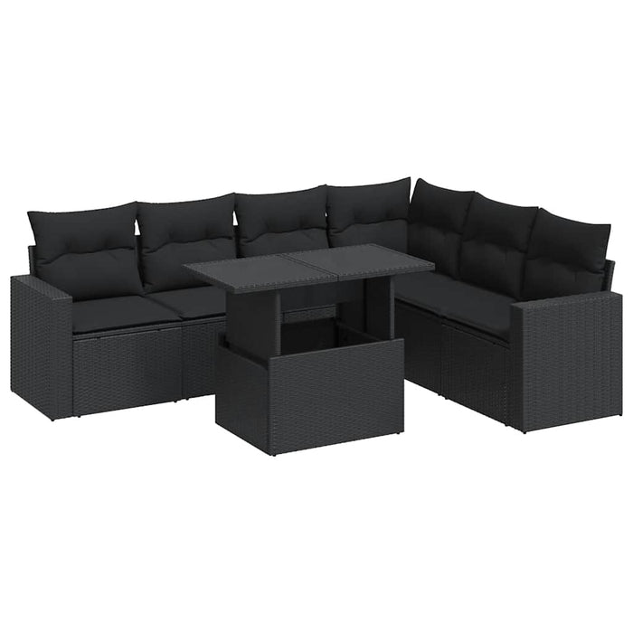 Set canapele de grădină cu perne, 7 piese, negru, poliratan - WALTI WALTI