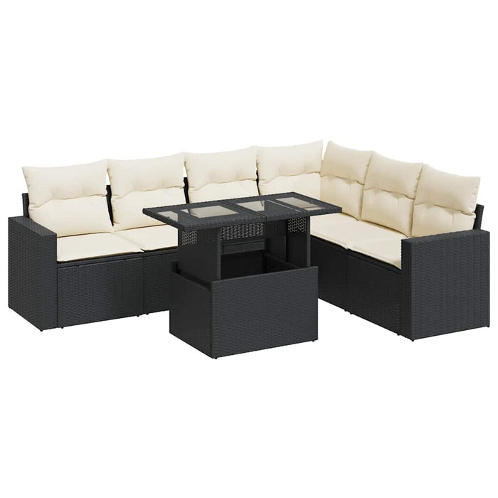 Set canapele de grădină cu perne, 7 piese, negru, poliratan - WALTI WALTI