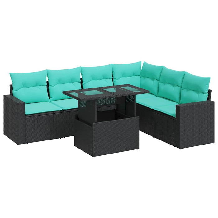 Set canapele de grădină cu perne, 7 piese, negru, poliratan WALTI