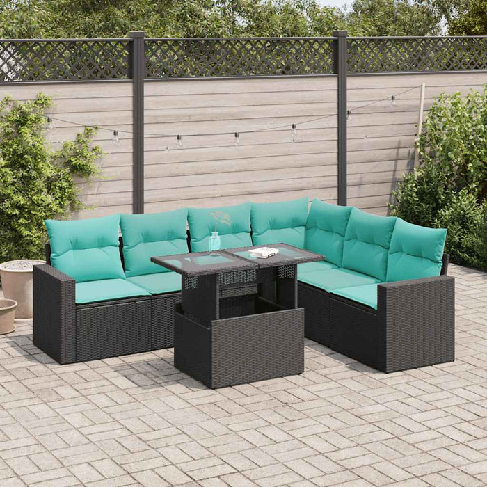 Set canapele de grădină cu perne, 7 piese, negru, poliratan WALTI