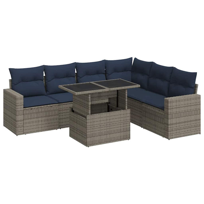 Set canapele grădină perne 7 piese negru, poliratan/lemn acacia - WALTI WALTI