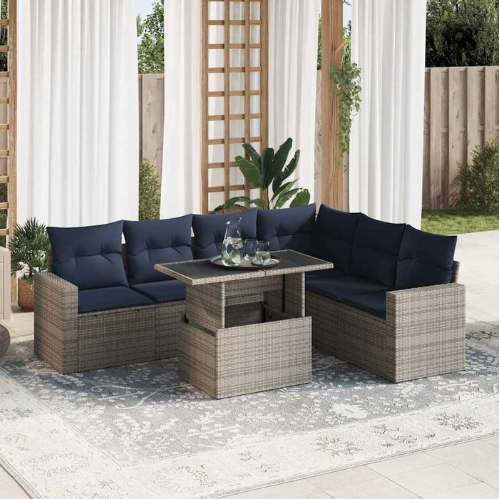 Set canapele grădină perne 7 piese negru, poliratan/lemn acacia - WALTI WALTI