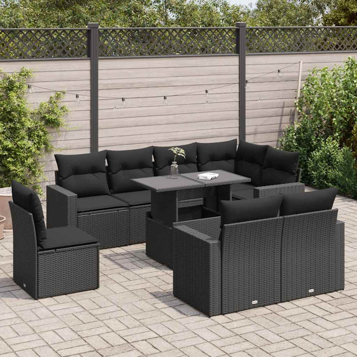 Set mobilier de grădină cu perne, 9 piese, negru, poliratan - WALTI WALTI