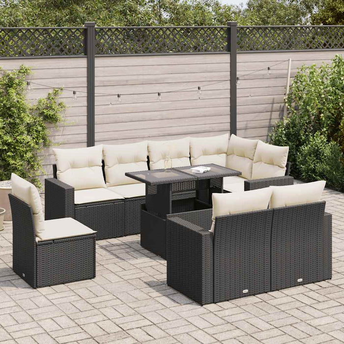Set mobilier de grădină cu perne, 9 piese, negru, poliratan - WALTI WALTI
