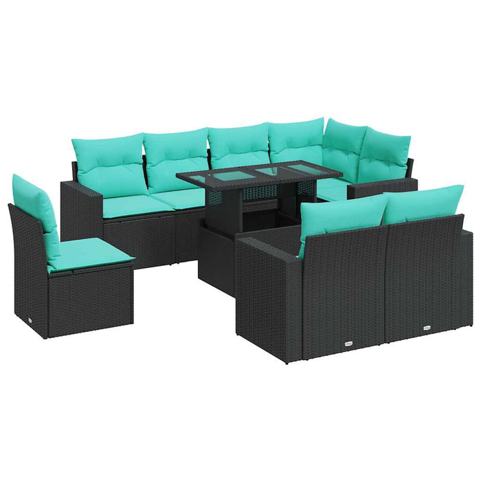 Set mobilier grădină perne 9 piese negru poliratan/lemn acacia - WALTI WALTI