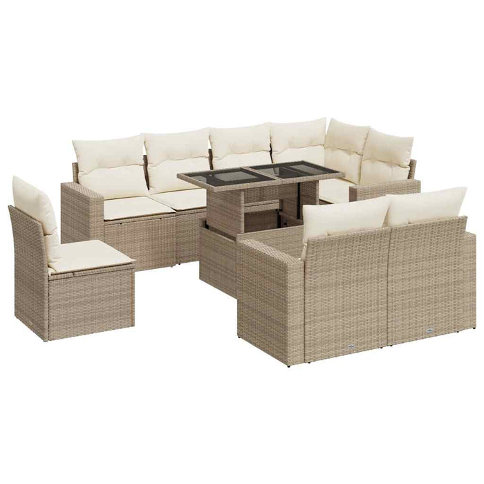 Set canapele de grădină, 9 piese, cu perne, bej, poliratan - WALTI WALTI