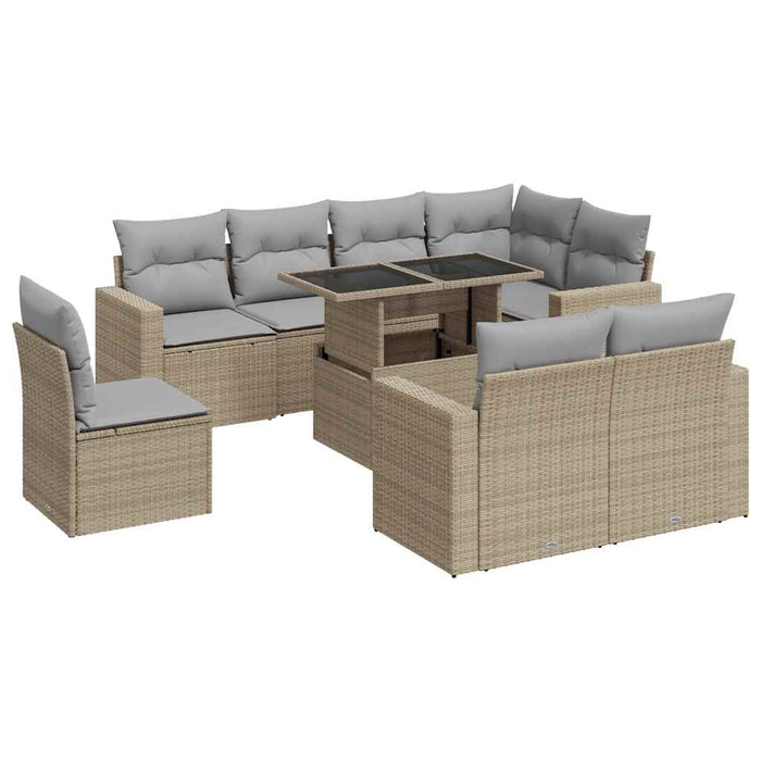 Set canapele de grădină, 9 piese, cu perne, bej, poliratan - WALTI WALTI