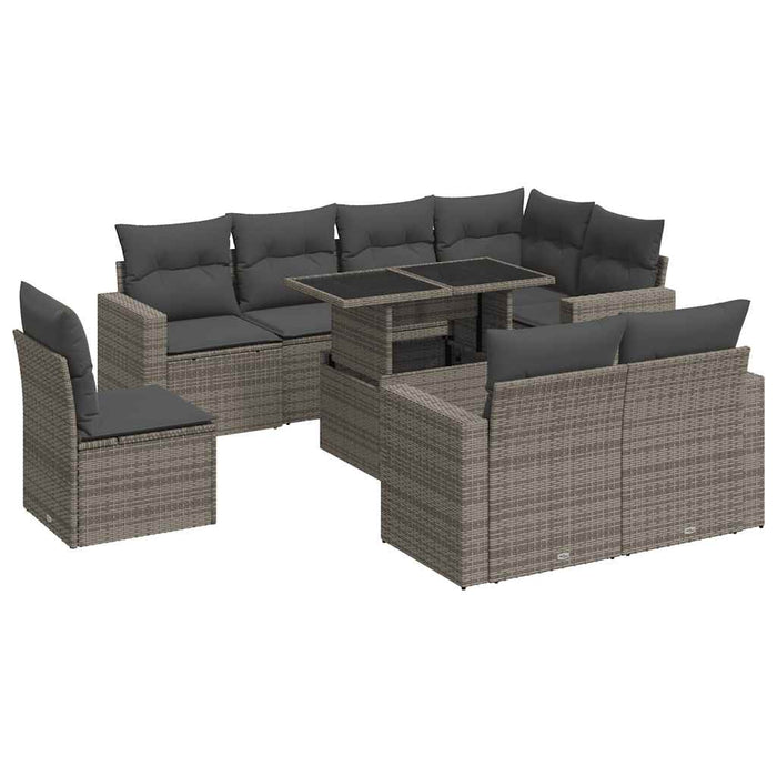 Set canapele de grădină, 9 piese, cu perne, gri, poliratan - WALTI WALTI
