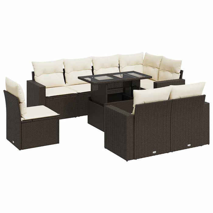 Set canapele de grădină cu perne, 9 piese, maro, poliratan WALTI