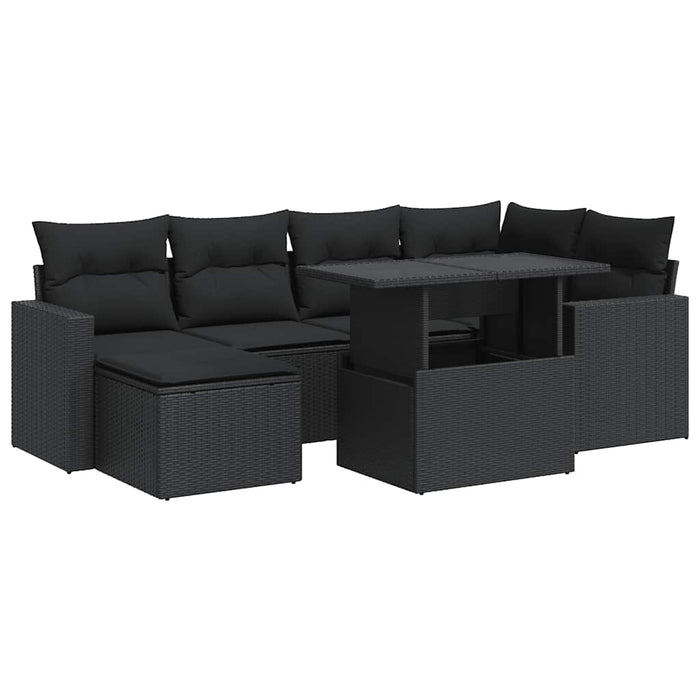 Set canapele de grădină cu perne, 7 piese, negru, poliratan - WALTI WALTI