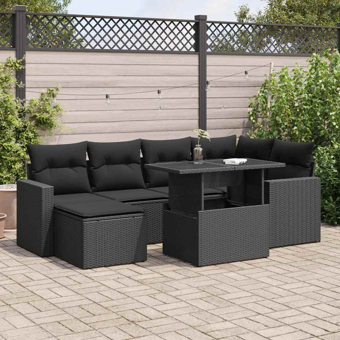 Set canapele de grădină cu perne, 7 piese, negru, poliratan - WALTI WALTI