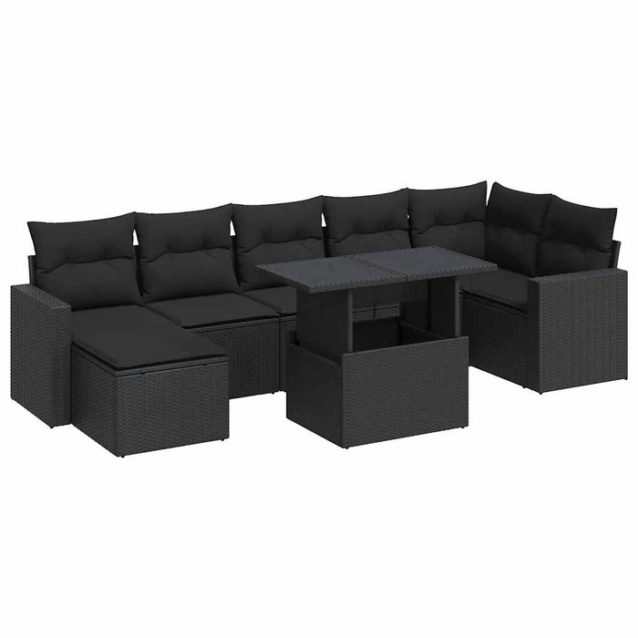 Set mobilier de grădină cu perne, 8 piese, negru, poliratan - WALTI WALTI