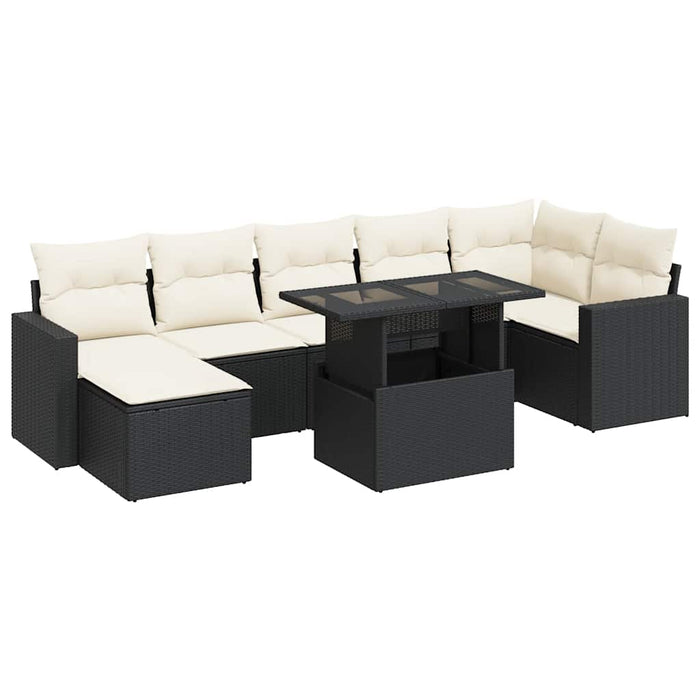 Set mobilier de grădină cu perne, 8 piese, negru, poliratan WALTI