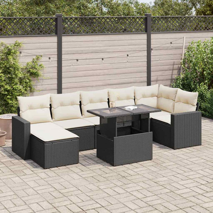 Set mobilier de grădină cu perne, 8 piese, negru, poliratan WALTI