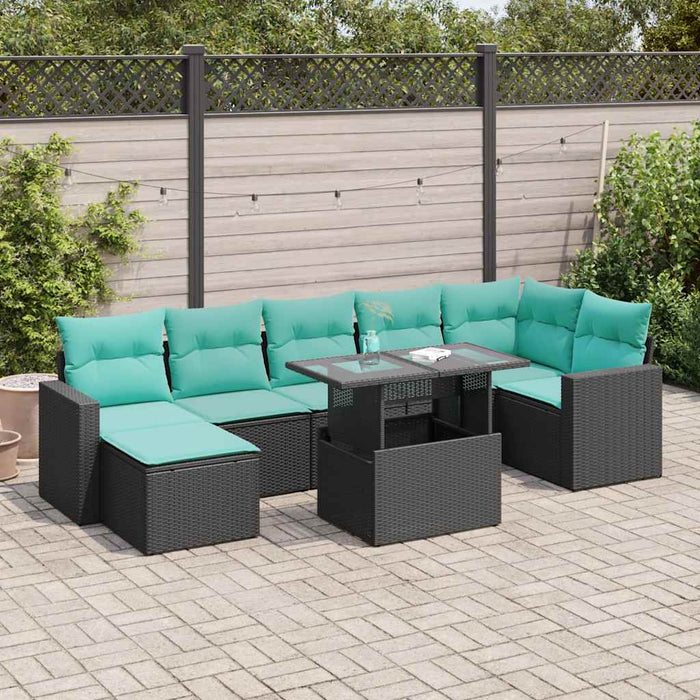 Set canapele grădină perne 8 piese negru, poliratan/lemn acacia WALTI