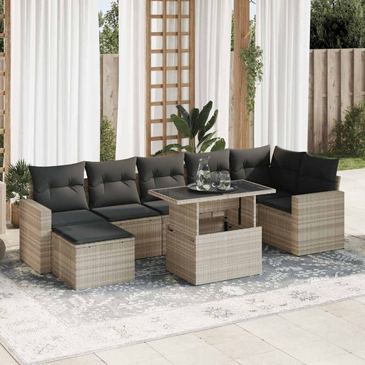 Set mobilier de grădină cu perne, 8 piese gri deschis poliratan - WALTI WALTI