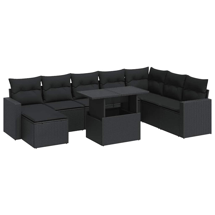 Set mobilier de grădină cu perne, 9 piese, negru, poliratan WALTI