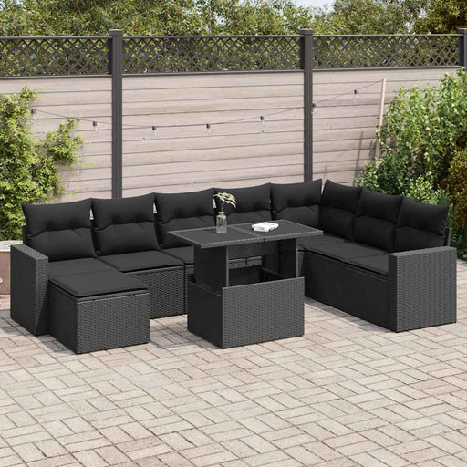 Set mobilier de grădină cu perne, 9 piese, negru, poliratan - WALTI WALTI