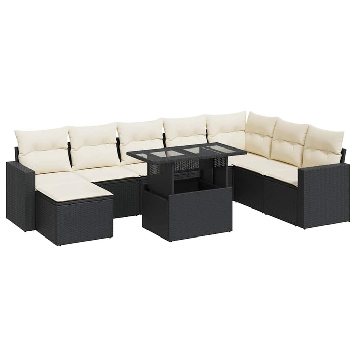 Set mobilier de grădină cu perne, 9 piese, negru, poliratan - WALTI WALTI