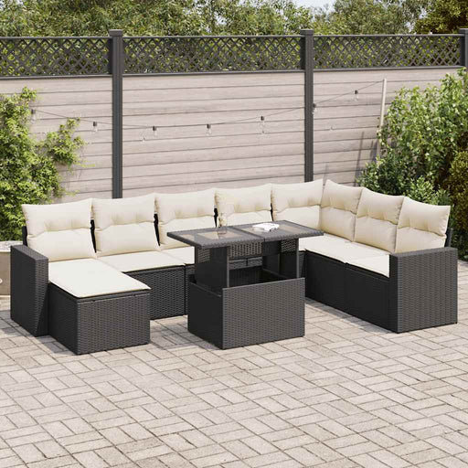 Set mobilier de grădină cu perne, 9 piese, negru, poliratan - WALTI WALTI