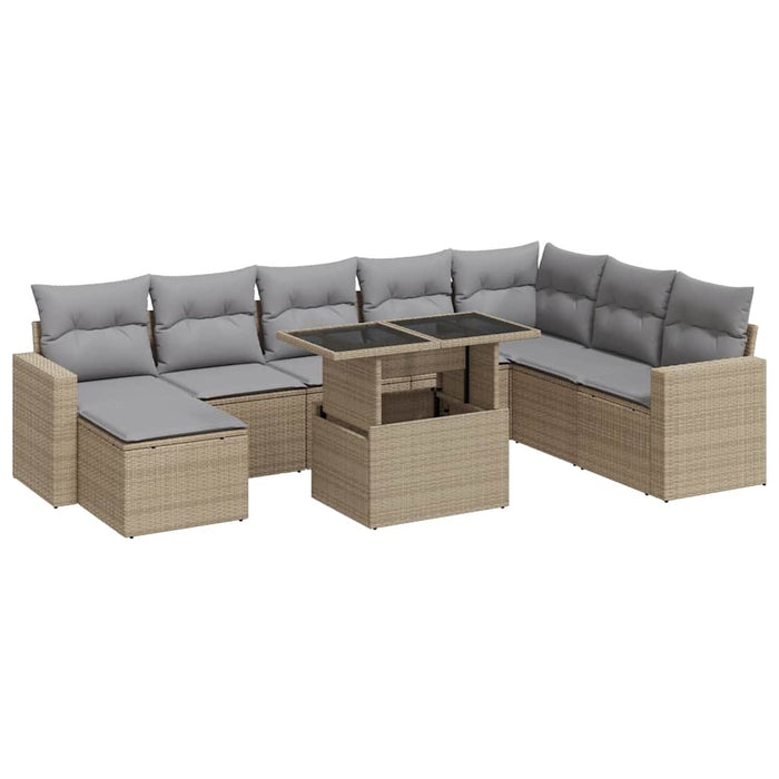 Set canapele de grădină, 9 piese, cu perne, bej, poliratan - WALTI WALTI