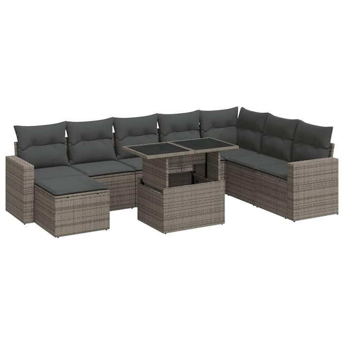 Set canapele de grădină, 9 piese, cu perne, gri, poliratan - WALTI WALTI