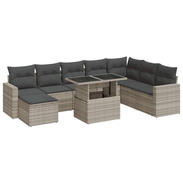 Set canapele de grădină cu perne, 9 piese gri deschis poliratan - WALTI WALTI