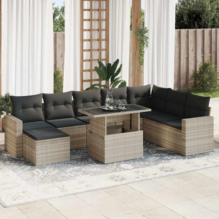 Set canapele de grădină cu perne, 9 piese gri deschis poliratan - WALTI WALTI