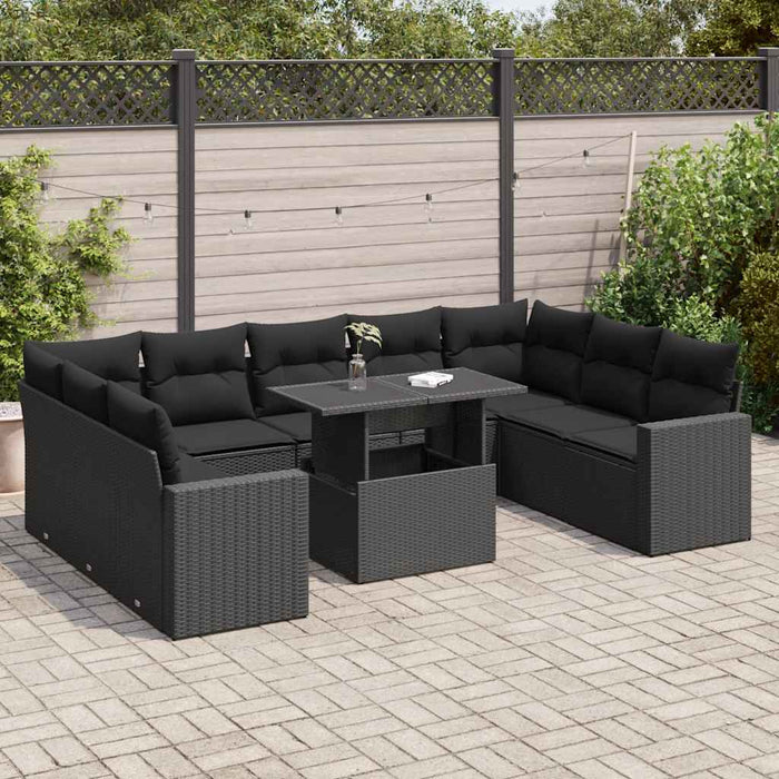 Set canapele de grădină cu perne, 10 piese, negru, poliratan - WALTI WALTI