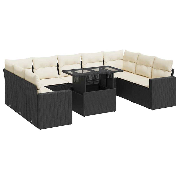 Set canapele de grădină cu perne, 10 piese, negru, poliratan - WALTI WALTI