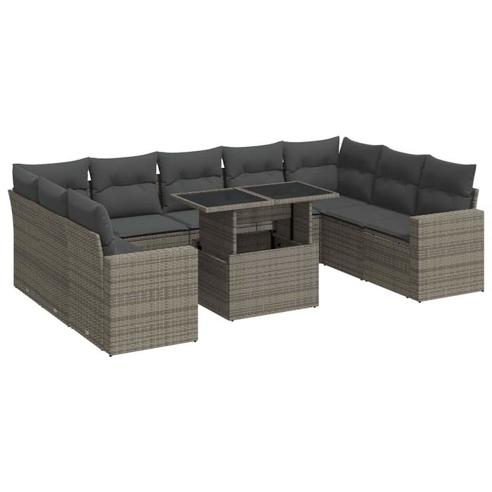 Set mobilier de grădină cu perne, 10 piese, gri, poliratan - WALTI WALTI