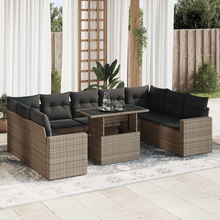 Set mobilier de grădină cu perne, 10 piese, gri, poliratan - WALTI WALTI