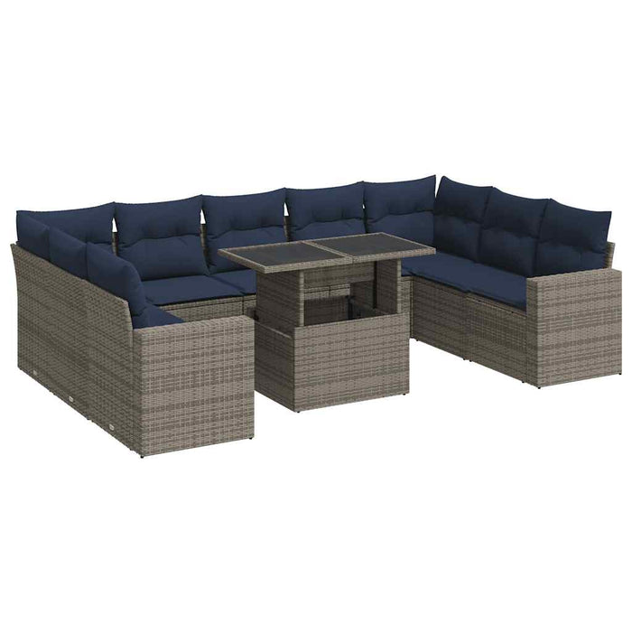Set mobilier de grădină cu perne, 10 piese, gri, poliratan - WALTI WALTI